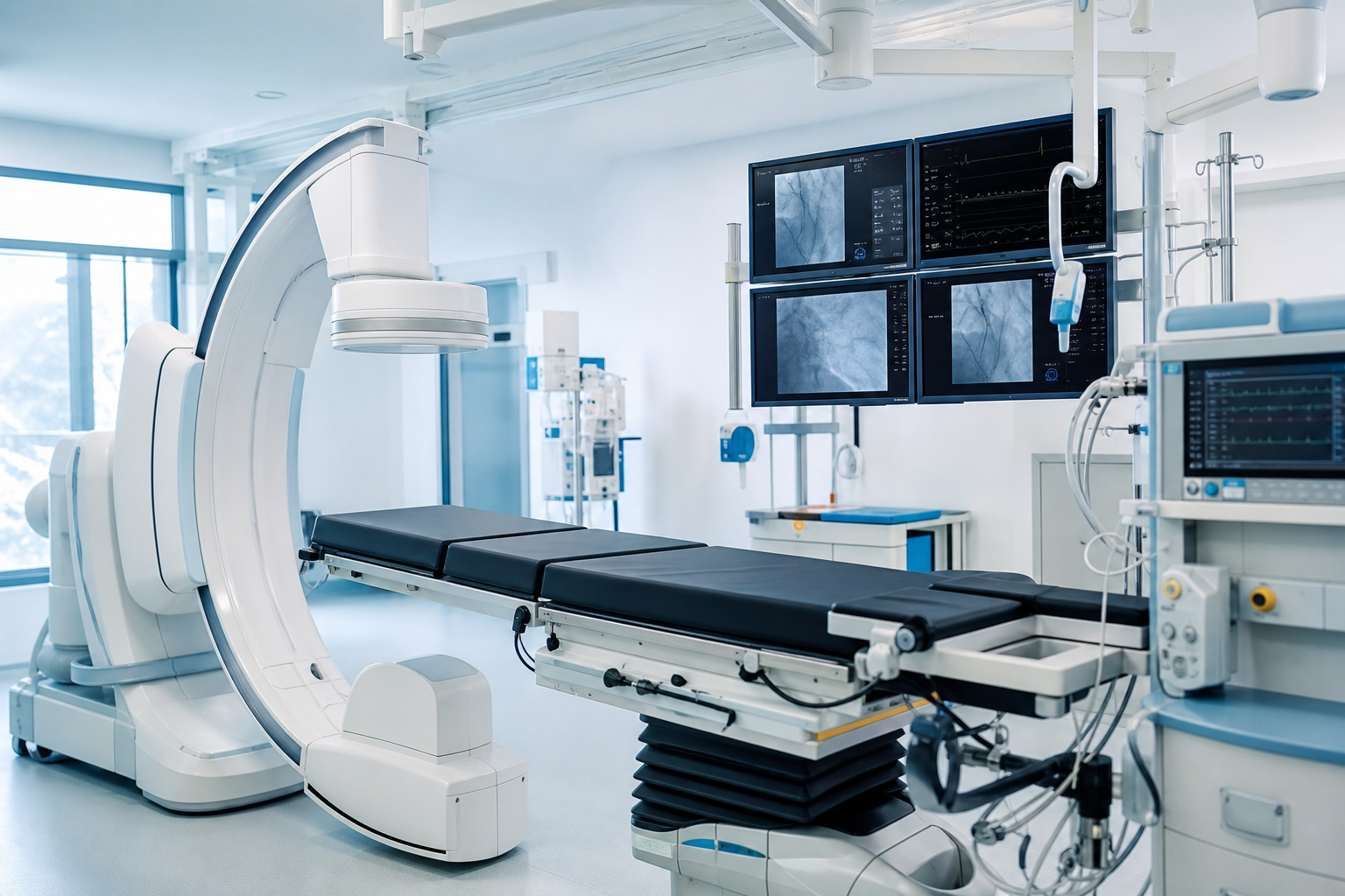 Modern hospital equipment and diagnostic devices in a clean clinical environment